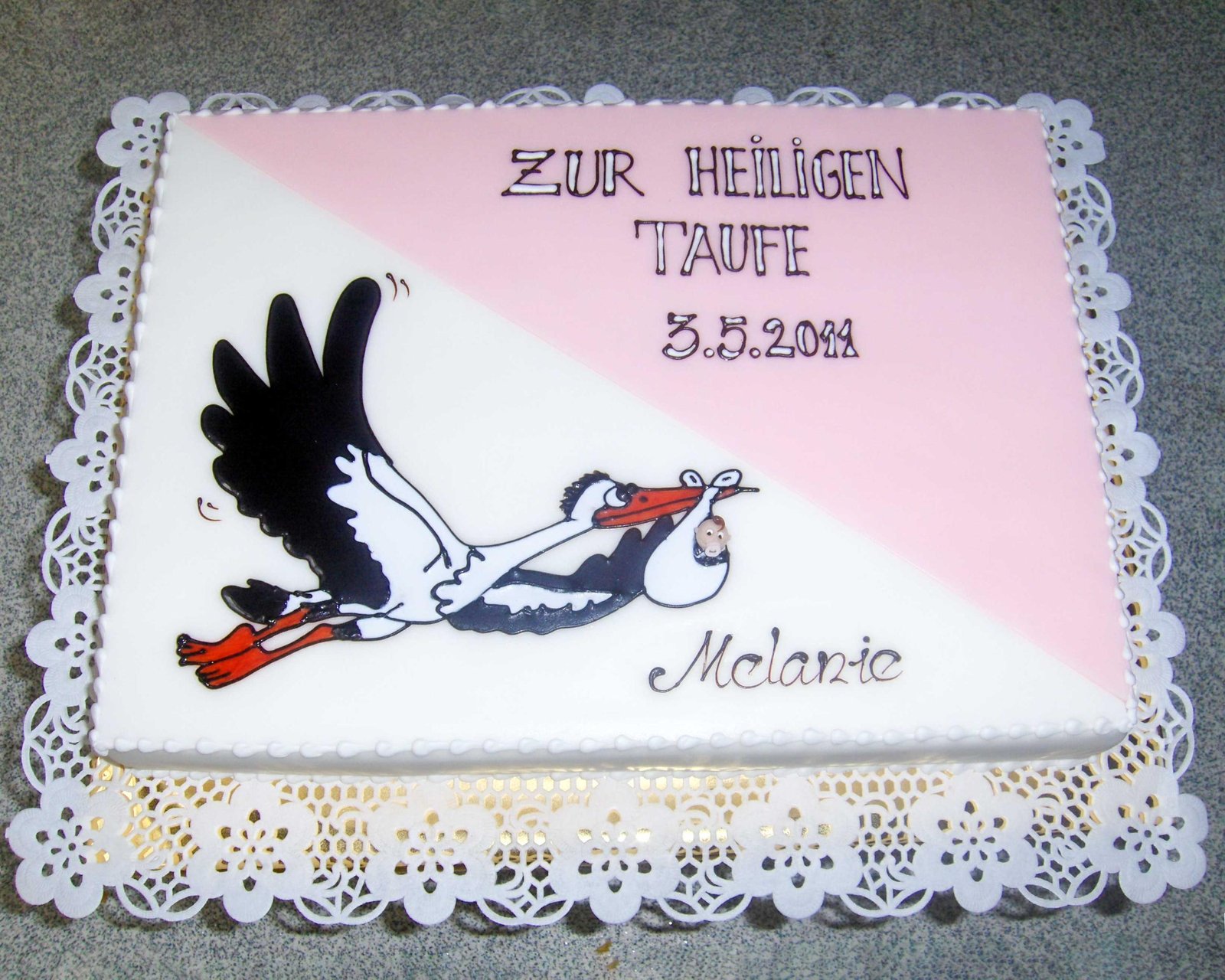 Tauftorte mit Storch